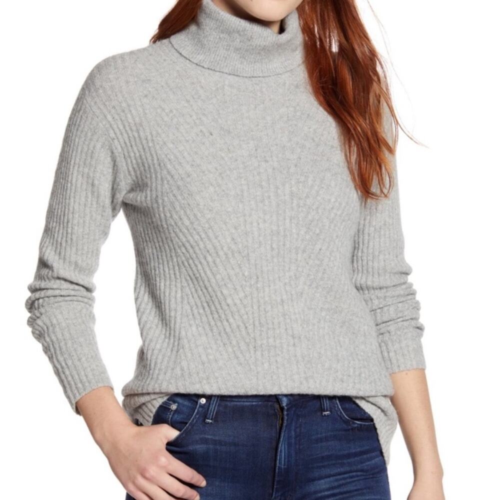 Caslon Nordstrom Grey Ribbed Knit Turtleneck Sweater Cowl Neck Loose Fit Medium
